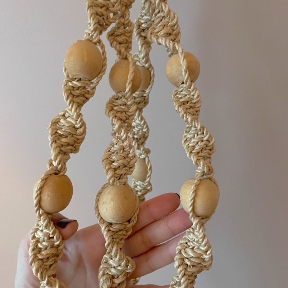 Anthropologie Macrame Plant Hanger with Wood Beads
